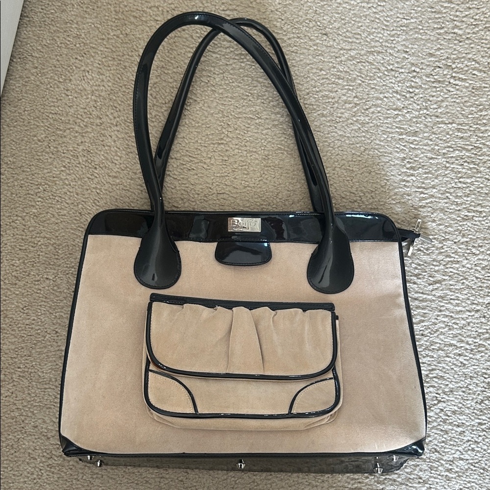 🚫 SOLD ON M E R C A R I Beijo laptop Tote Bag with Black Patent Trim